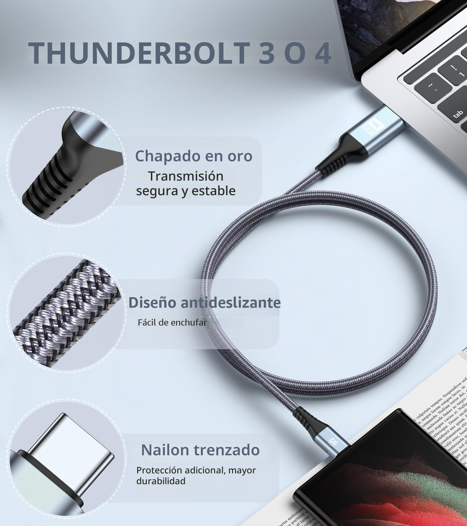 Cable USB C a HDMI 4K 6M,USB Tipo C a HDMI Nylon Thunderbolt 5/4 Adaptador Compatible para i Phone 17 16 15 Pro Max,MacBook Pro/Air,iPad Pro,iMac,Samsung S26 S25 S24 S23 S22 S21 S20 etc.