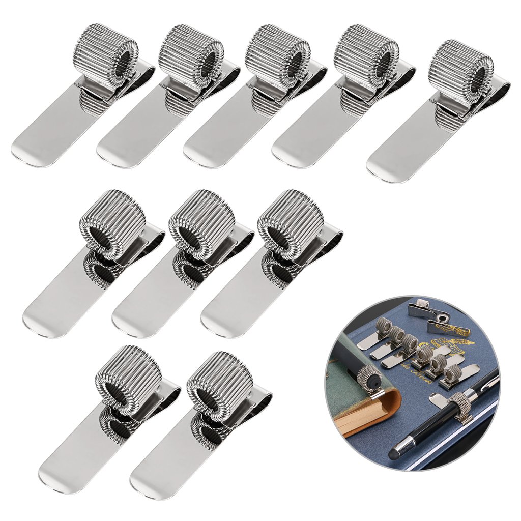 BTSKY Stainless Pen Holder Clip for Notebook and Clipboard with Spring