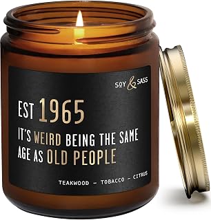 60th Birthday Gifts for Him/Her - 'Weird Being the Same Age as Old People' Soy Candle, w/Teakwood & Tobacco I 60th Birthday Gifts for Men/Women I 1965 60 Year Old Gifts for Men I Made in USA