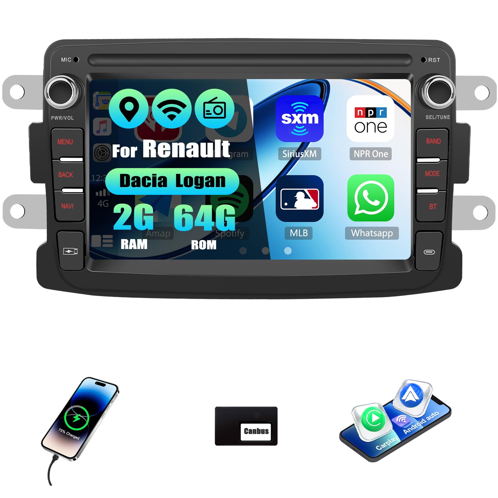 8-CORE 4+64G]CAMECHO Android 15 Autoradio per Alfa Romeo Mito 2008-2016 con Navi Wireless Carplay DSP, 7 Pollici Stereo con Schermo Bluetooth Radio con Android Auto FM/RDS 32EQ GPS 2USB+Canbus