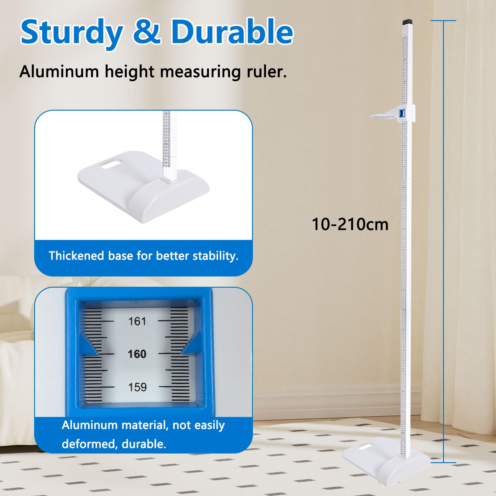 Tragbares Stadiometer, Höhenmessgerät 10–210 cm, Präzise Höhenmessung mit 1 mm Genauigkeit, Abnehmbares Messwerkzeug für Zuhause und Klinik