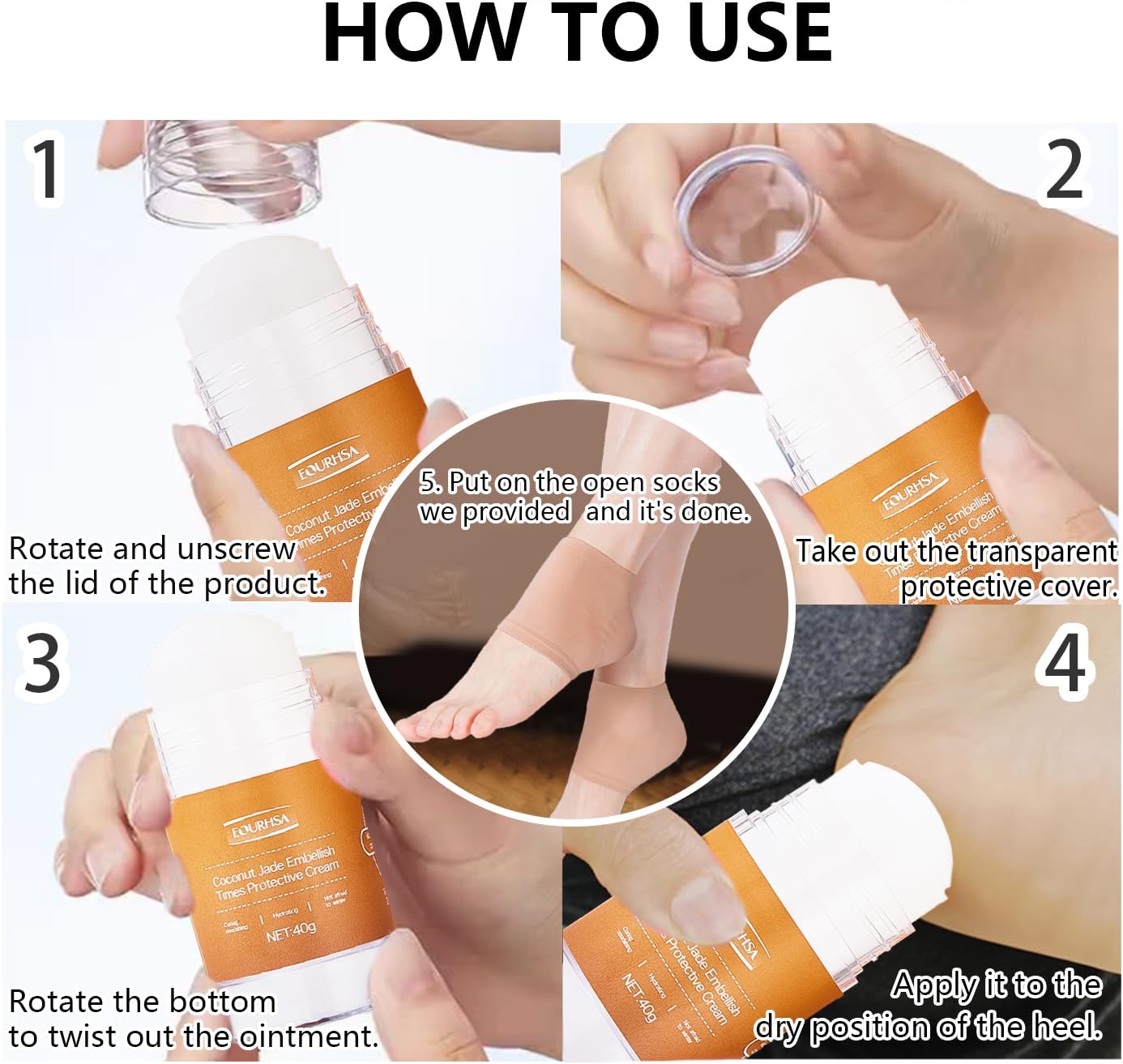 Moisturizing Socks for Cracked Heel Treatment，Heel Magic for Dry Skin or Rough Heels， with Shea Butter & Vitamin E,Lotion Silicone Toeless Socks, Comes with Heel Cream for Healthy Feet