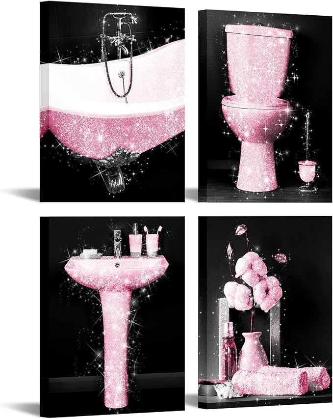 Amazon.com: KREATIVE ARTS Fashion Bathroom Wall Art Decor Set of 4 ...