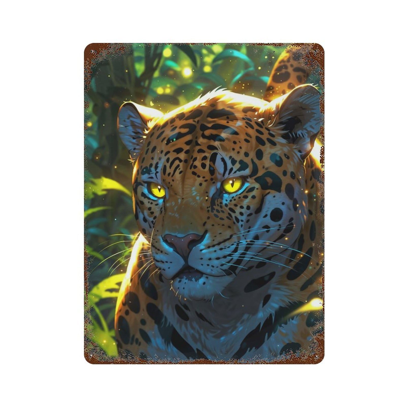 Garage Style Mystical Jaguar in Jungle Vintage Rust Metal Sign 15.7"x11.8", Industrial Home Decor for Bar And Workshop