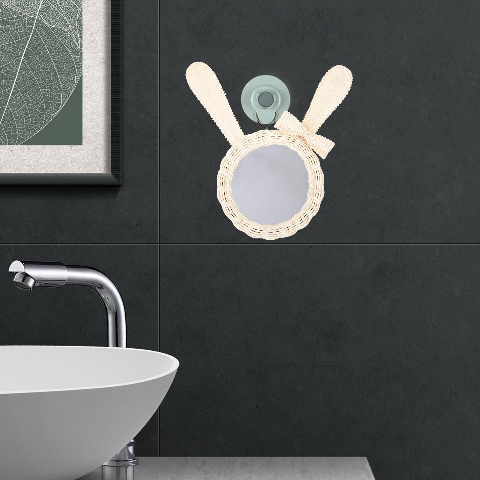 Espejo Colgante de Pared de Ratán Blanco Multipropósito para Baño y Sala, Decoración Elegante y Delicada para Maquillaje y Ambiente Moderno