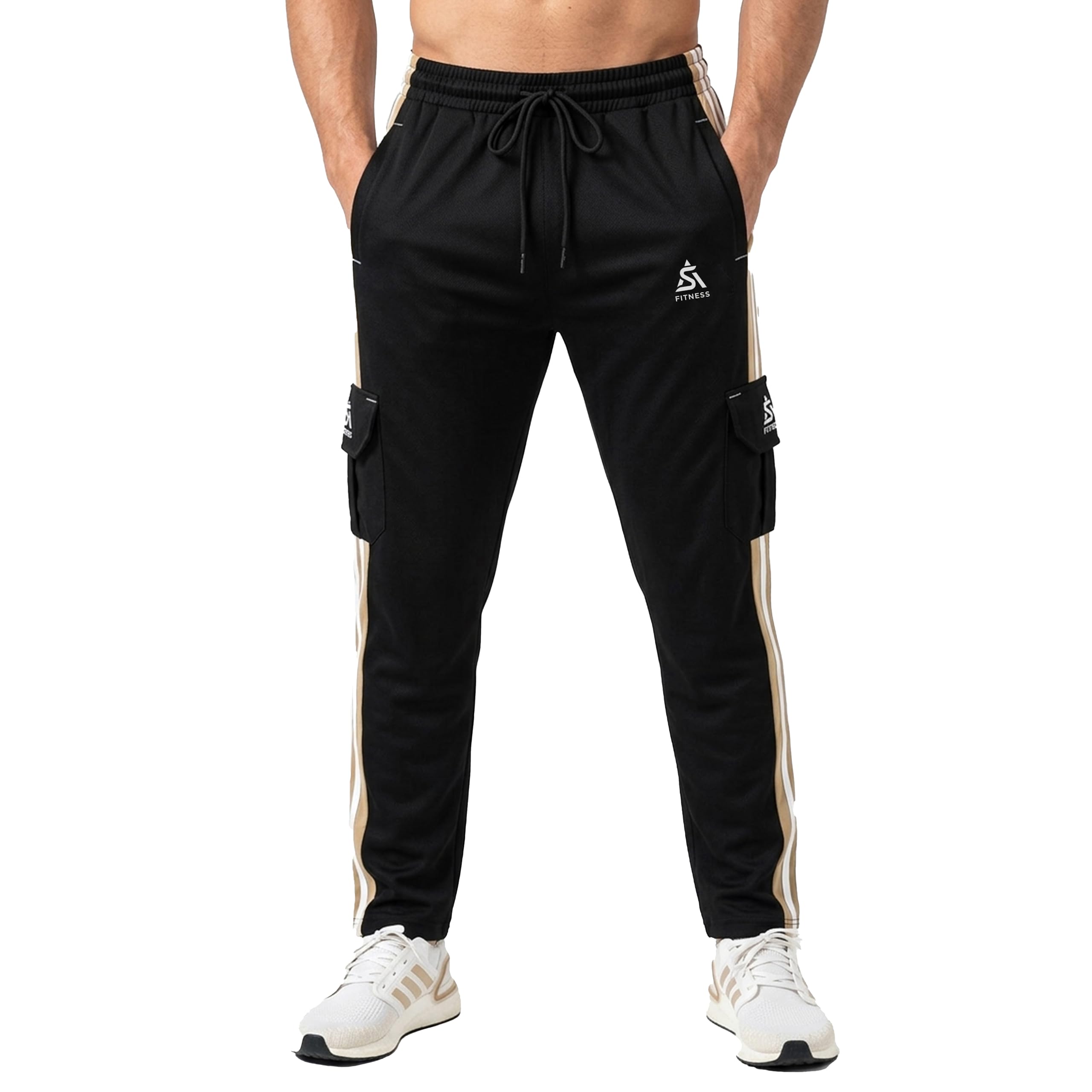 Men's Cargo Track Pants with Side Stripes, Slim Fit, Drawstring Waist, Gym and Casual Wear.-picture-33