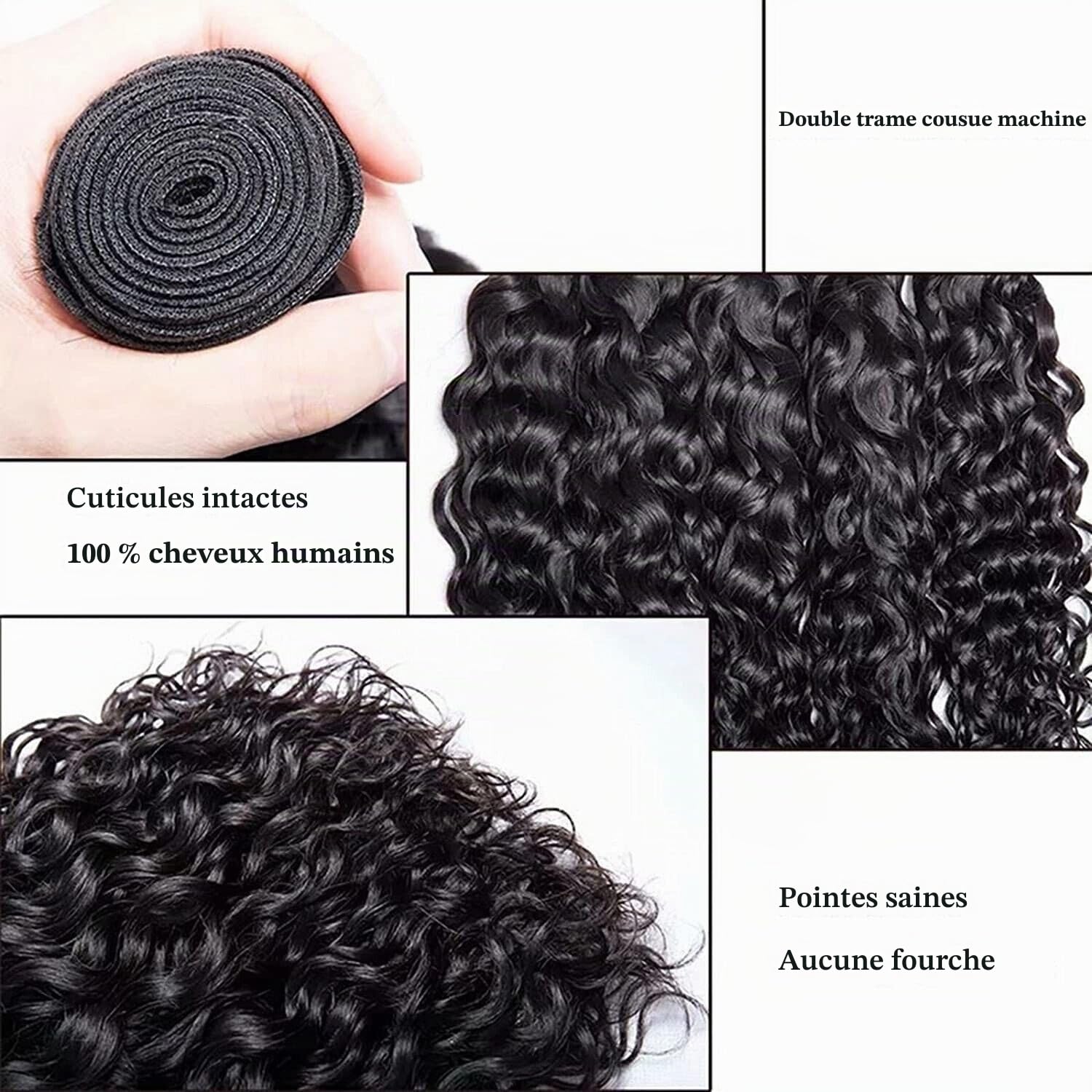 Tissage Cheveux Humain Naturel Bouclé Mèche Brésilienne Boucle Couleur Noir, 3 Paquets de 300g, 16"