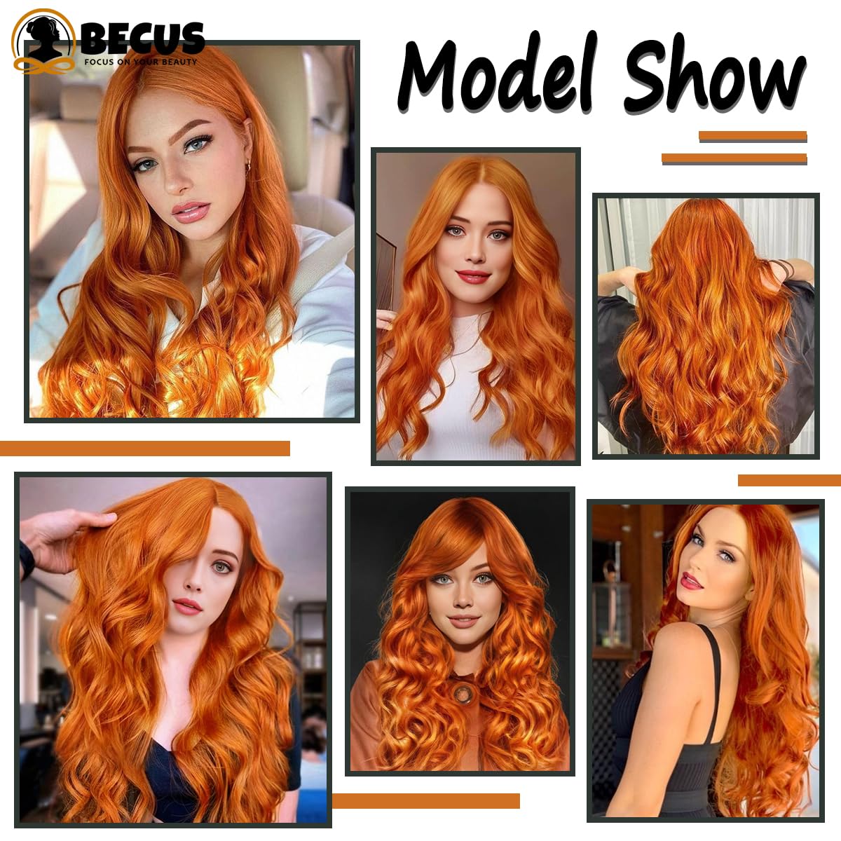 BECUS Ginger Wig for Women Long Orange Wigs Middle Part Natural Body Wavy Synthetic Hair for Daily Wear Halloween Party Cosplay(22"-Ginger) - Image 4