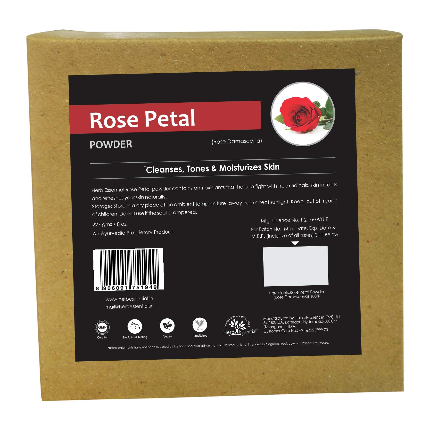 Herb Essential Pure Organic Rose Petal (Rosa) Powder 227g | Fine, Natural for Beautiful Skin, NO Preservative added