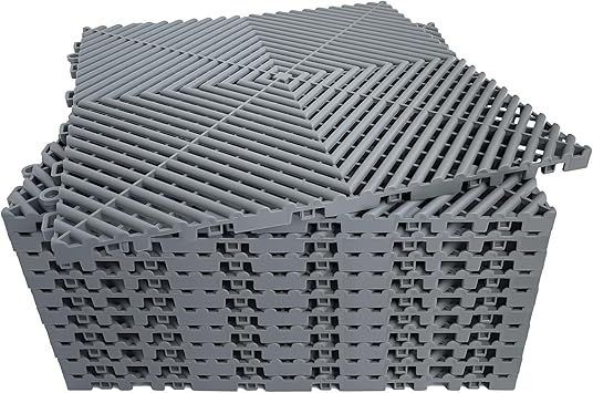 24 Pack 16"x16" Interlocking Garage Floor Tiles - Drainage Mats, Non-Slip, Heavy-Duty, Easy Install for Garage, Car Wash, BasementGray
