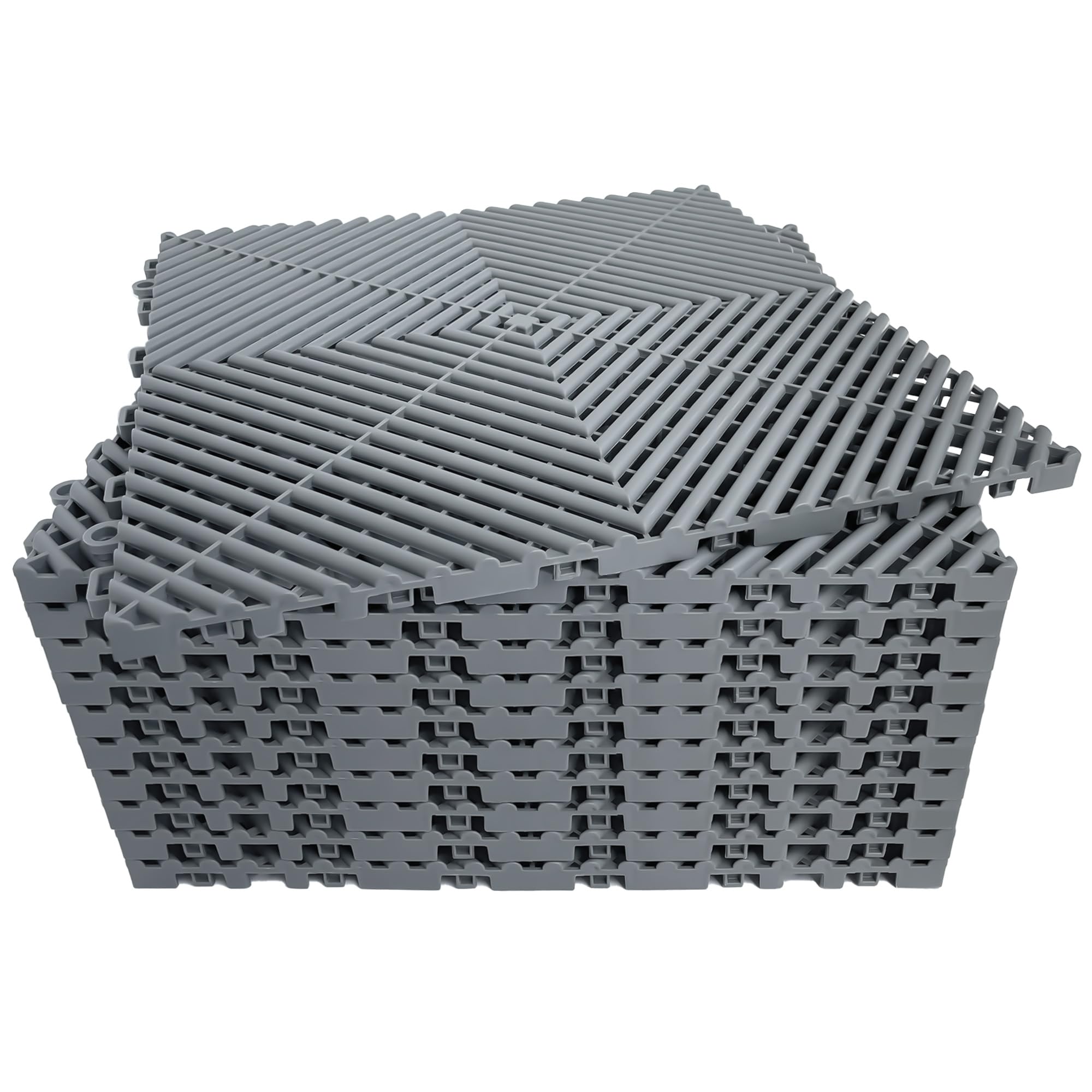Interlocking Garage Floor Tiles - Drainage Mats, Non-Slip, Heavy-Duty, Easy Install for Garage, Car Wash, Basement，12 Pack 16"x16" (Gray)