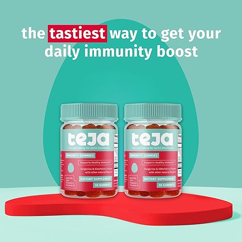 Miniatura 2 de TEJA Gomitas de apoyo inmunológico para adolescentes con vitamina D, VIT C, zinc y acerola. Suplemento bajo en azúcar, multivitamínico de inmunidad