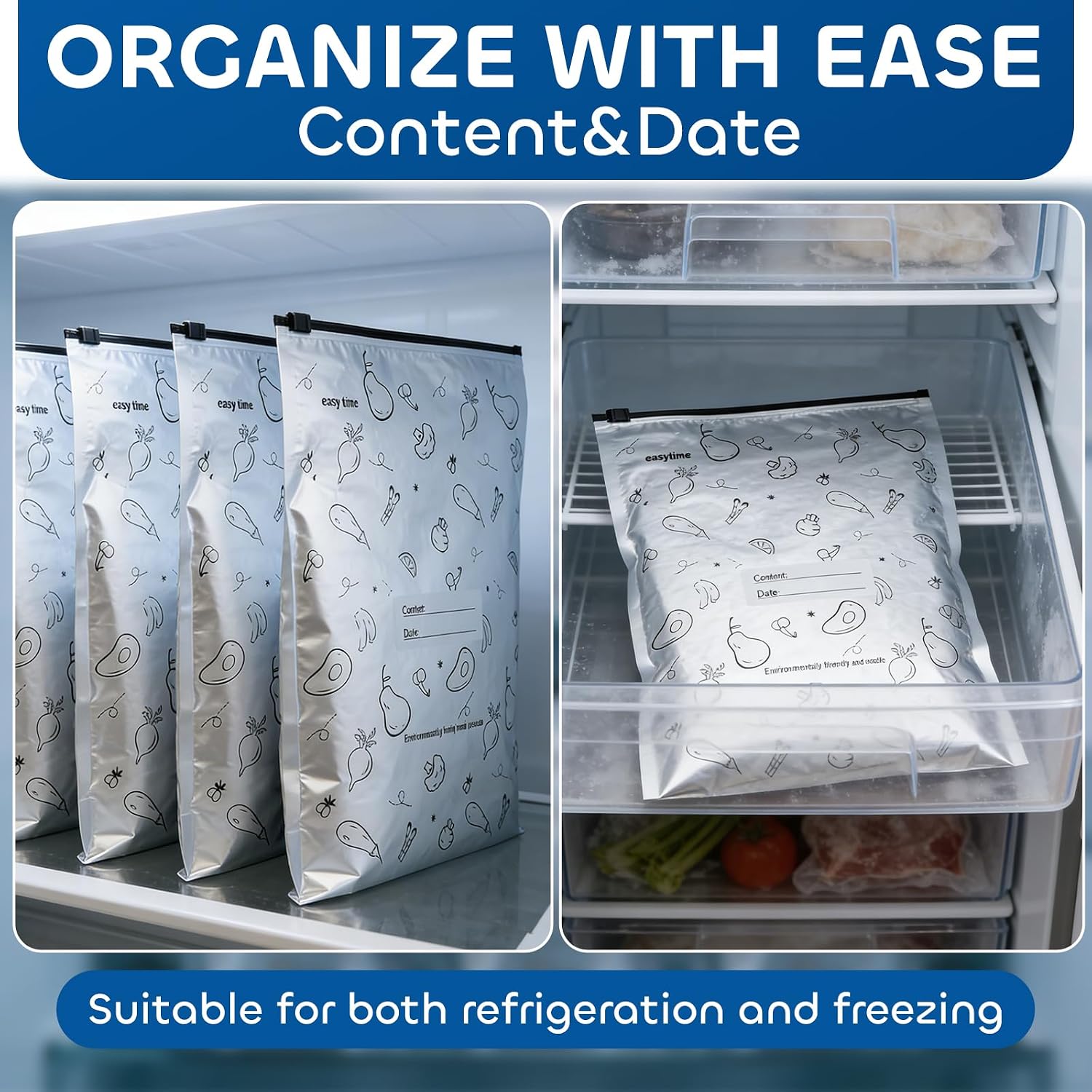 30PCS Reusable Aluminum Foil Sealable Storage Bags, Upgraded Reusable Aluminum Foil Freezer Bags with Label and Upgraded Zipper for Meat and Seafood, 3 Boxes 30Pcs Total (Large Size)