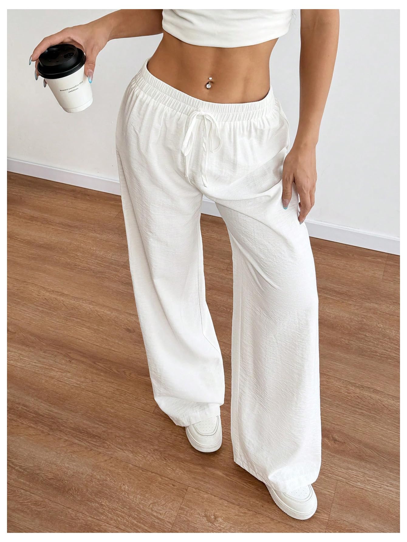 SOLY HUX Women's Wide Leg Summer Linen Pants Drawstring Elastic Waist Baggy Loose Sweatpants Trousers