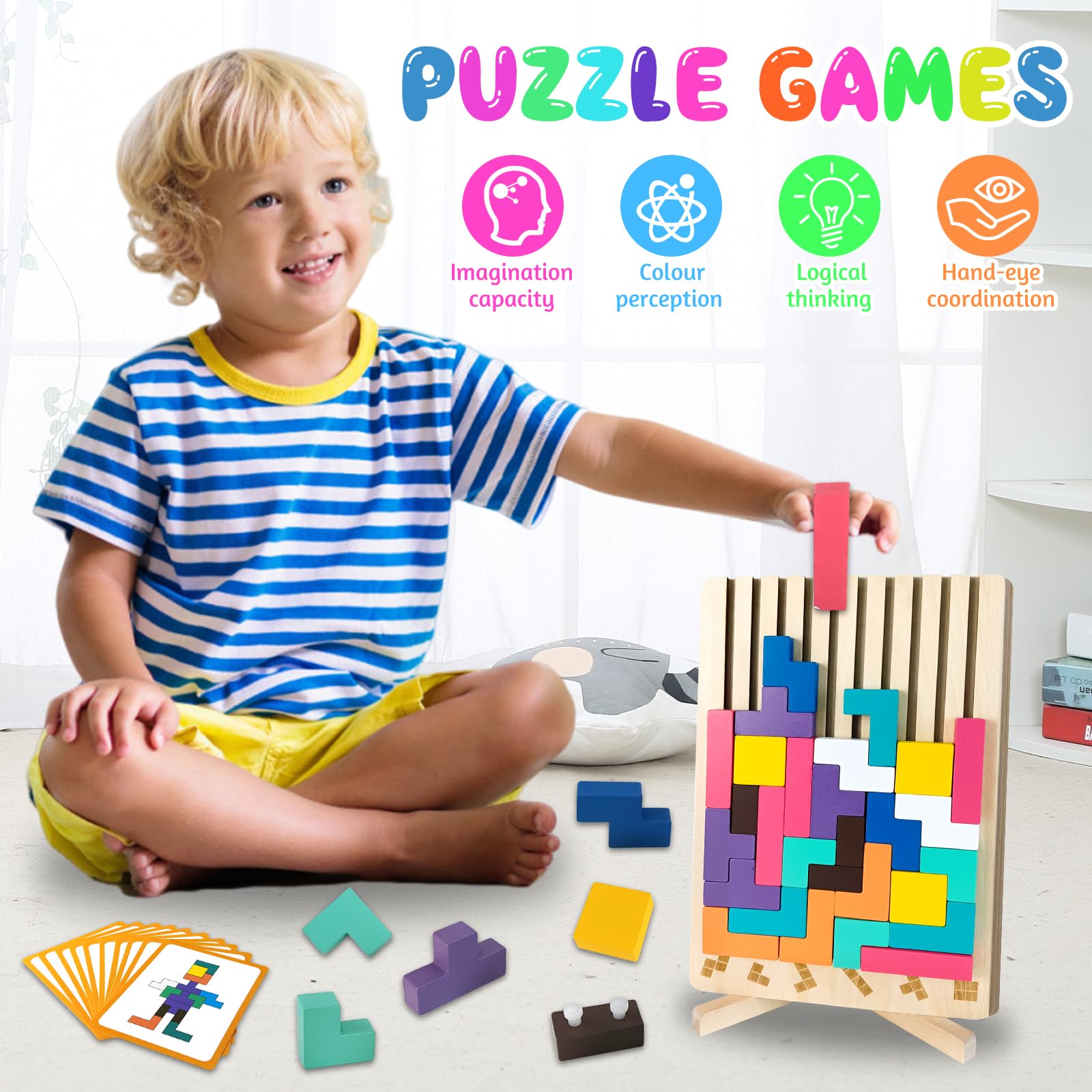 KutaKuta Wooden Stacking Puzzle Toy, 2026 Wooden Stacking Puzzle Toy with 20 level designs and 42 Blocks - Image 3