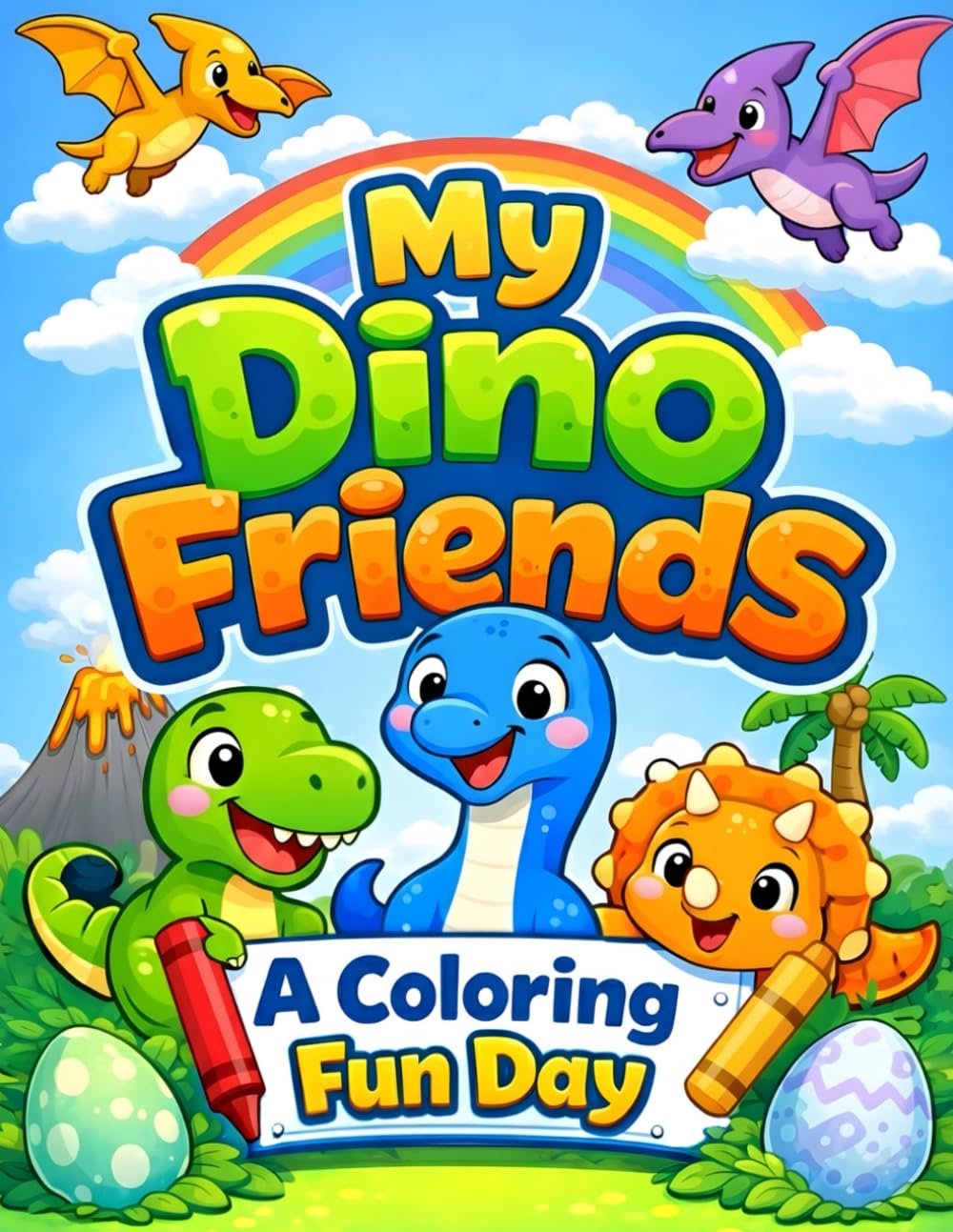 My Dino Friends A Coloring Fun Day: 46 adorable Dinosaur Illustrations for Kids Age 3+ (Dinosaur Coloring Book for Kids)