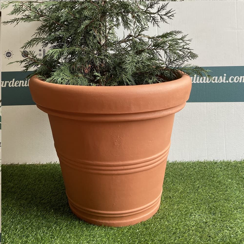 Vaso per Piante Campana Doppio Bordo ICL Dn. 69 cm Alt.56 cm in Resina Colore Terracotta Made in Italy Resistente al Gelo - Antiurto - Leggero