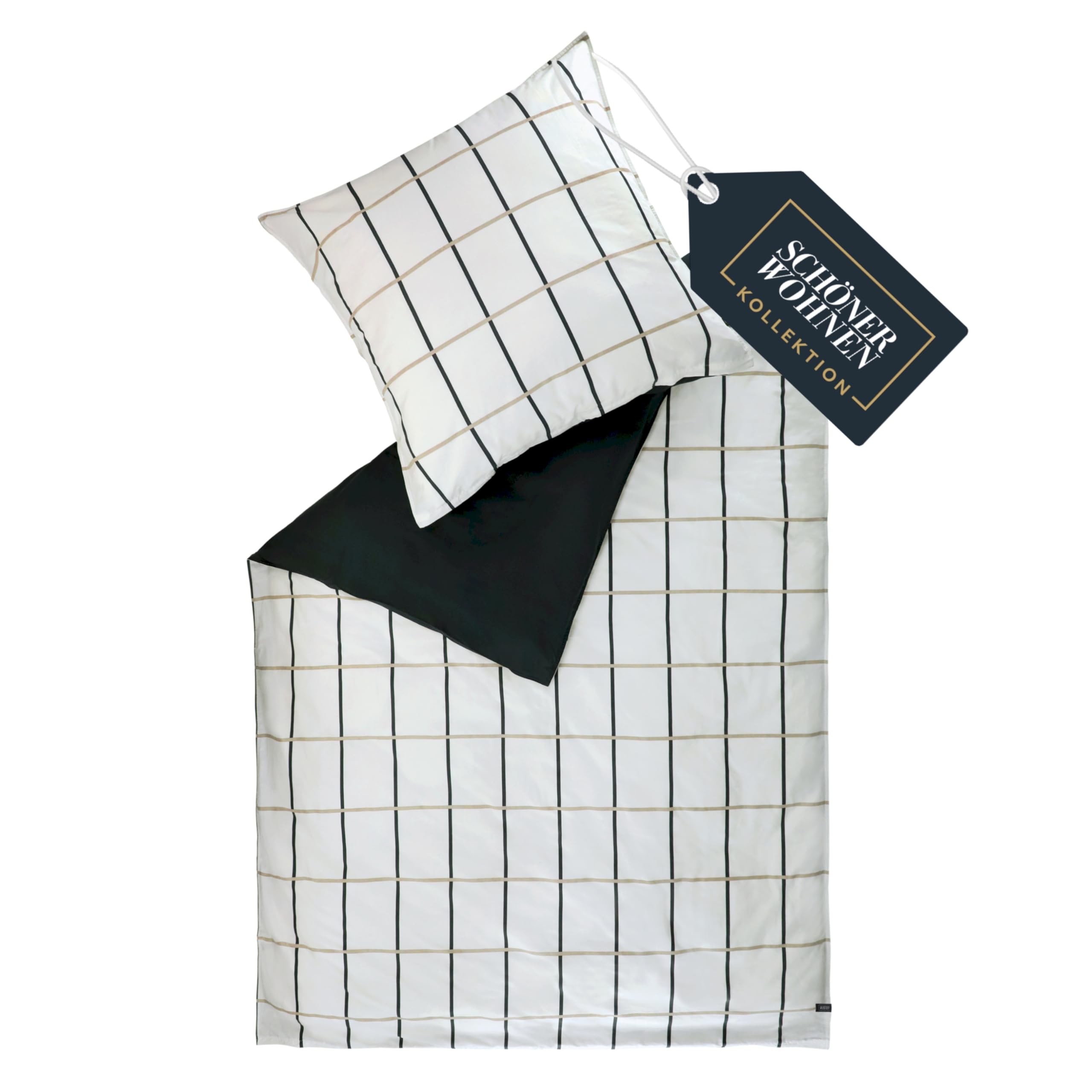SCHÖNER WOHNEN Perform - Biancheria da letto primaverile in cotone, 135 x 200 cm, motivo a quadri, set da 2 pezzi, composto da 1 copripiumino da 135 x 200 cm e 1 federa da 80 x 80 cm