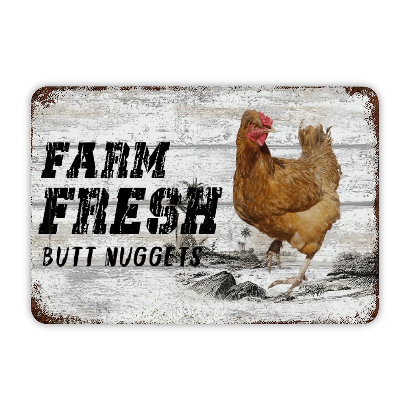 ENEDNATE Farm Fresh Butt Nuggets Aluminum Sign 12x8 inch Vintage Metal Tin Sign Home Decor for Club Bar Garden Kitchen Restaurant