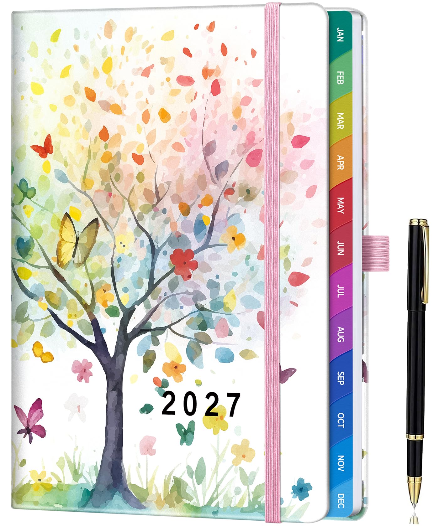 ZXHQ 2027 Diary Week to View A5 (5.9" × 8.5"), Jan - Dec, 2026 Full Year Weekly and Monthly Planner, Colorful Tabs, UK Holiday, with Pen, Inner Pocket - Dreamy Tree