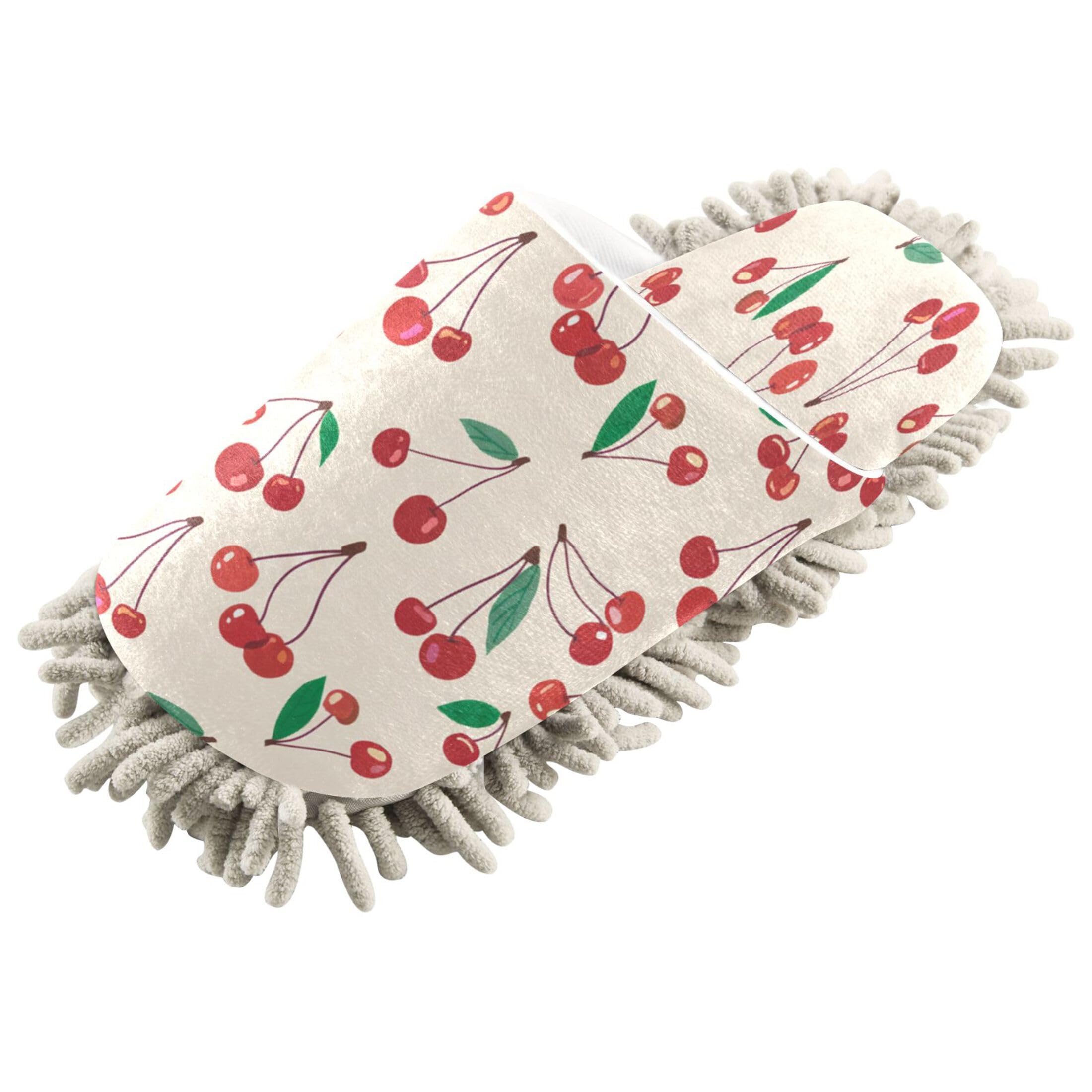 Kigai Red Cherries Mop Slippers for Floor Cleaning, Slippers for Women Men, Microfiber Floor Cleaning, M