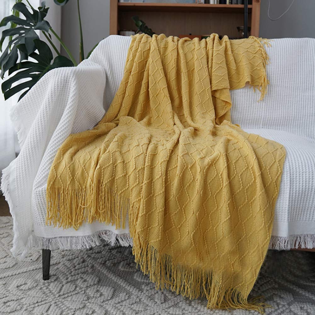 LALIFIT Throw Blanket with Tassel Solid Soft Sofa Couch Cover Decoration Knitted Blankets Gifts for Home Decorate 50" x 60" 50" x 60"