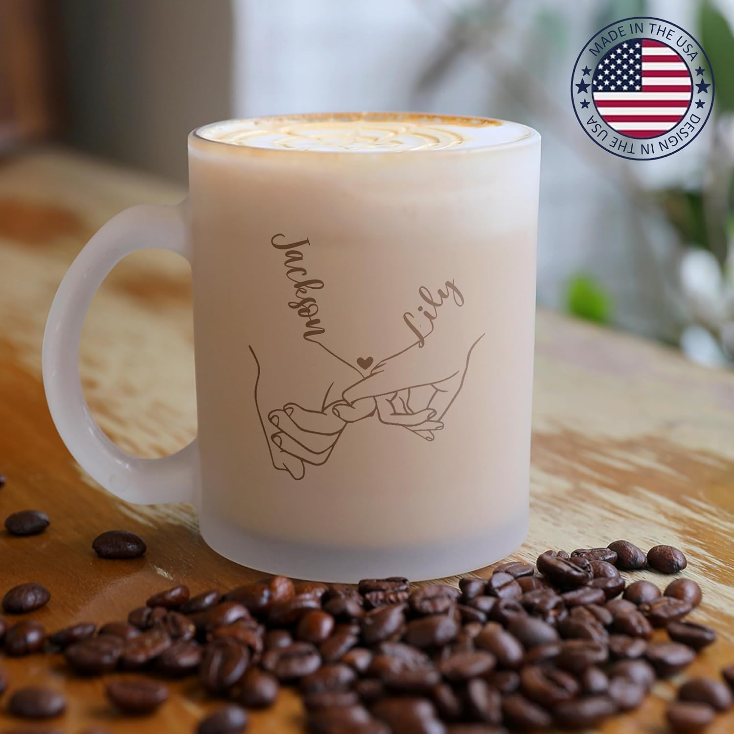 Custom Coffee Mug, Personalized 11oz Frosted Glass Mugs with Engraved Names, Valentines Coffee Cup for Boyfriends Girlfriends Wife Husband, Anniversary or Customized Couple Gifts (Frosted Mug)