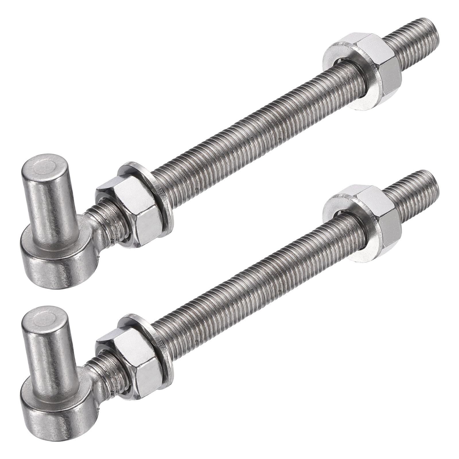 sourcing map 2Pcs J Bolt Gate Hinge, M16 x 8" 304 Stainless Steel Gate Hinges Bolt, J-Bolt Post Hinge with Washers and Nuts for Chain Link Fence, Wooden Fence, Driveway, Farm Garden Door