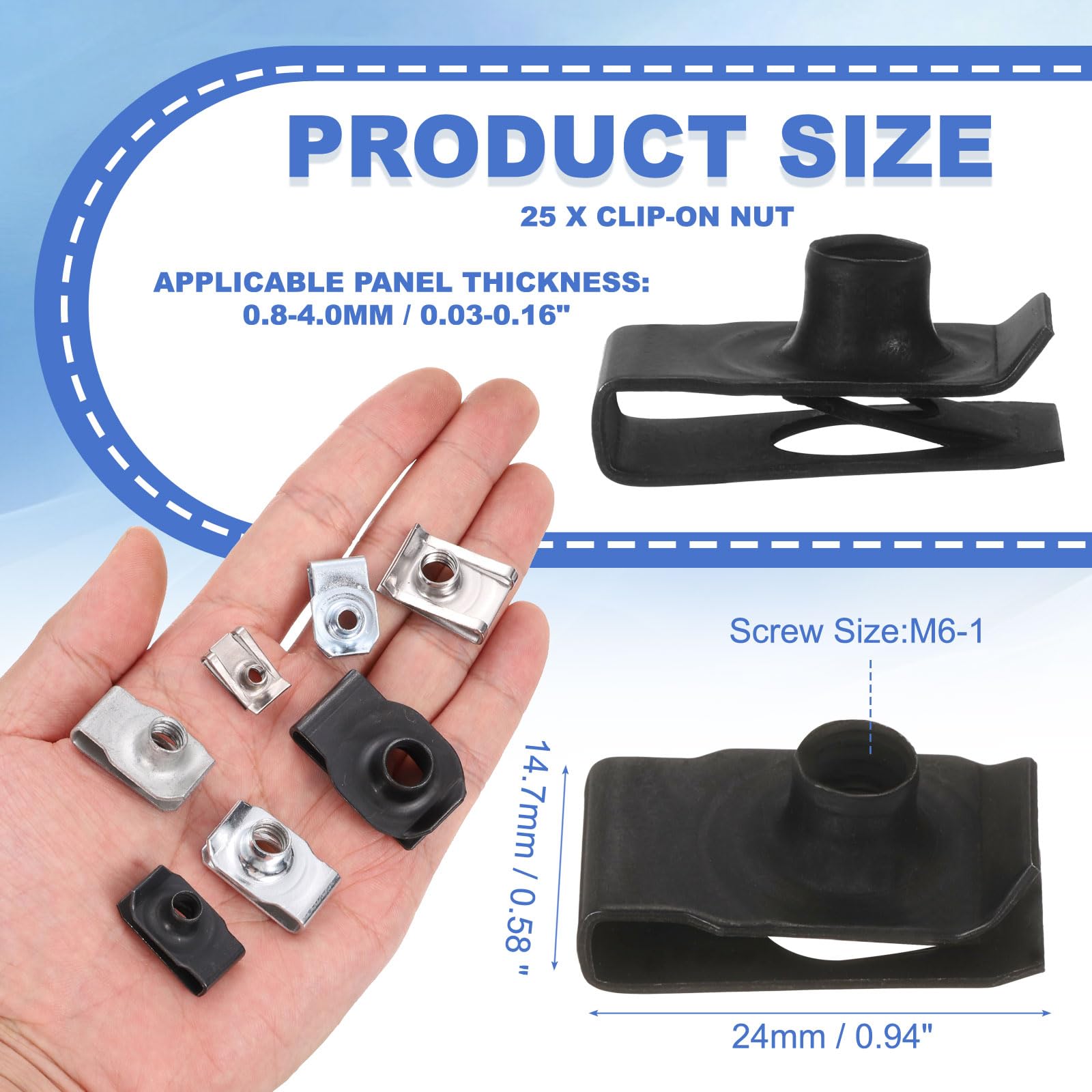 U-Style Clip-On Nuts - 25 Pack M6 Hardware -2