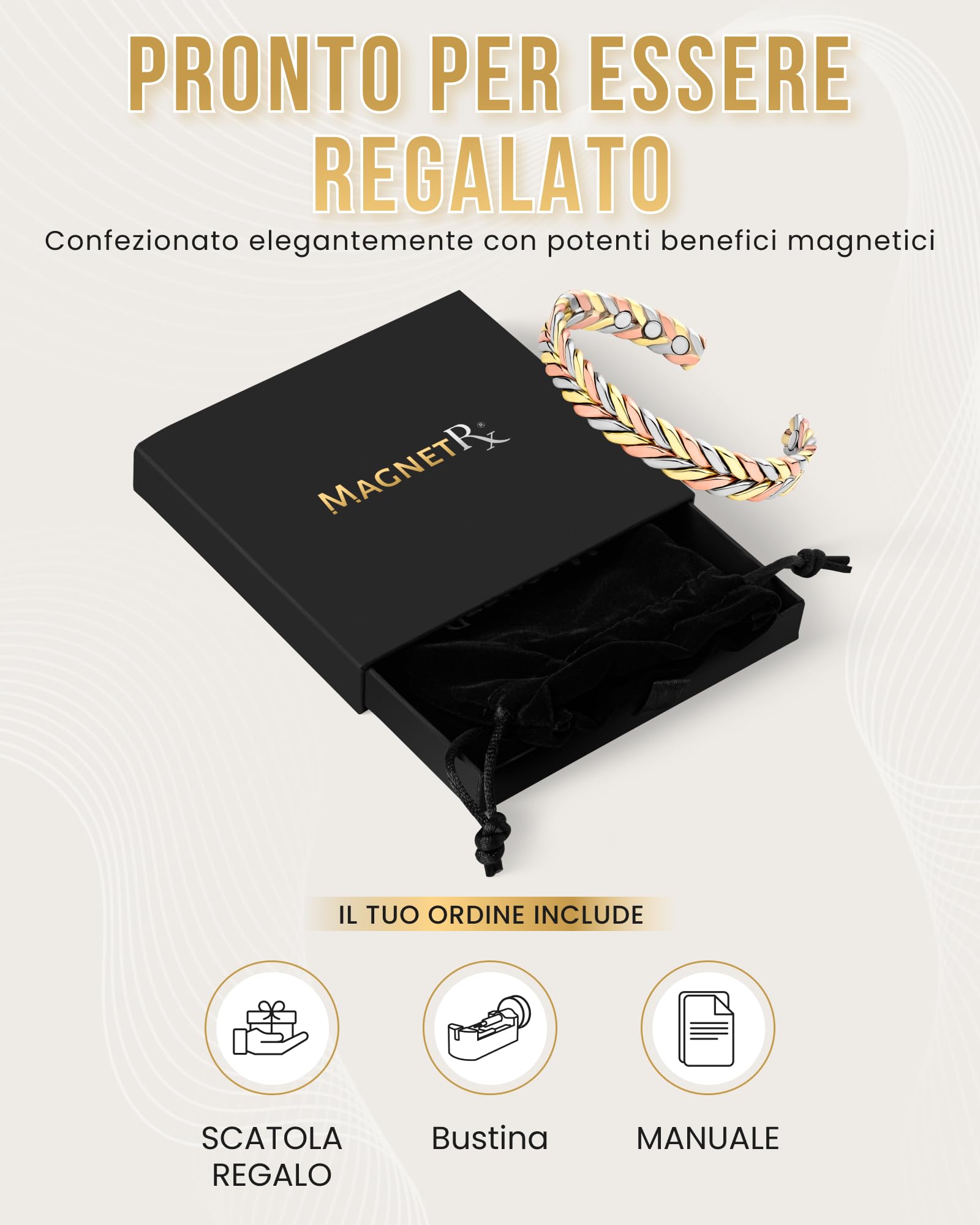 MagnetRX® Bracciale Magnetico Donna in Rame Puro con 6 Potenti Magneti al Neodimio – Braccialetto Magnetico Regolabile – Bracciale Rame Ipoallergenico per la Magnetoterapia