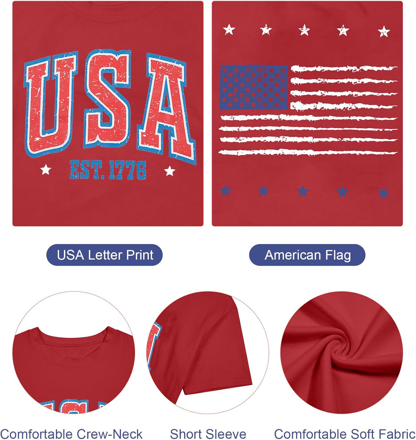 USA Shirt Women Oversize American Flag Shirts Patriotic T-Shirt America 250th Birthday Short Sleeve Tops - Image 5