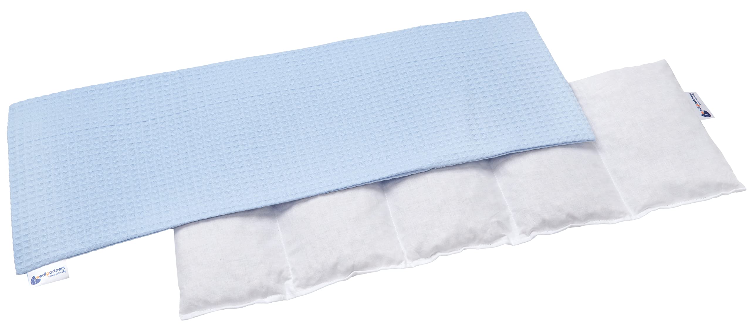 Medi Partners Cherry Stone Pillow 60x20cm 800g 100% Cotton Waffle 5-Chamber Eco Natural Heat Pillow Cold Therapy Removable Pillowcase (Light Blue Waffle)