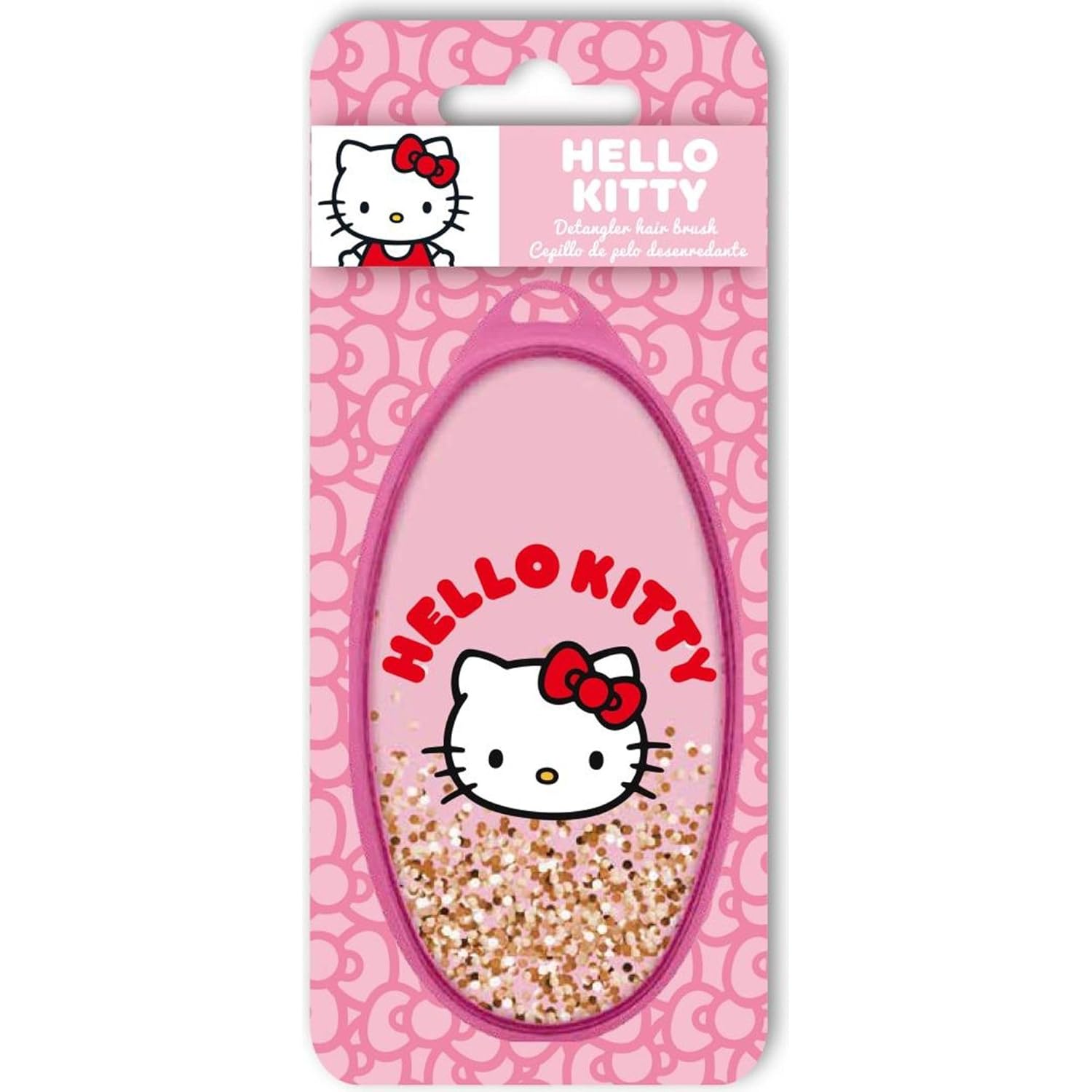 Hello Kitty Pink Detangler Brush with Movable Glitter in Oval Case | Sanrio Children's Brush, Perfect for Painless Styling and Joyful Care Moments