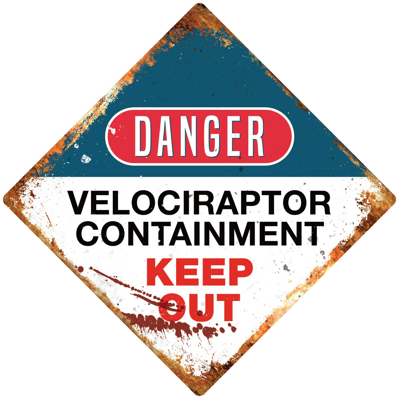 WTF | Danger Velociraptor Containment | Diamond Metal Wall Sign Plaque Art | Jurassic ((Small (15cm x 15cm))