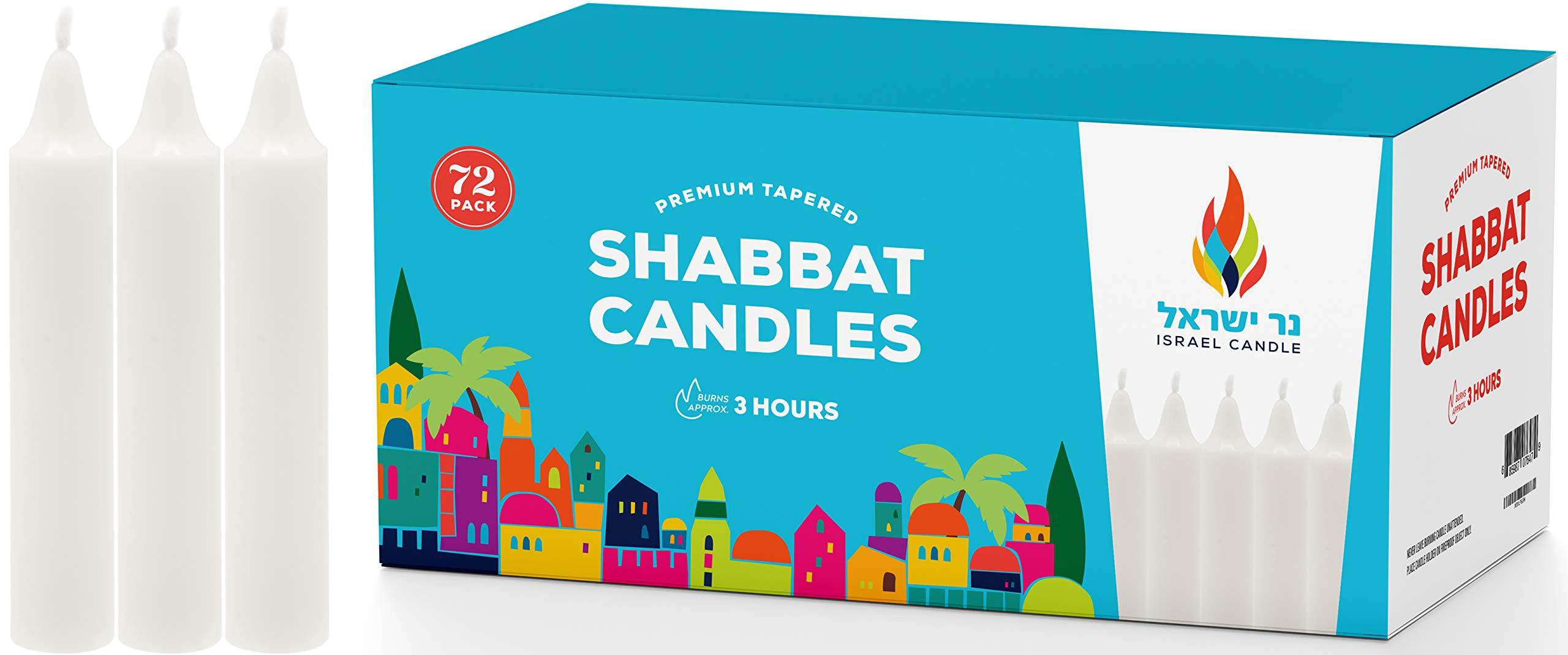 Shabbat Candles, 3 Hour White Traditional Shabbos Candle 4 Inch, (72 Pack) Sabbath White Taper Candles