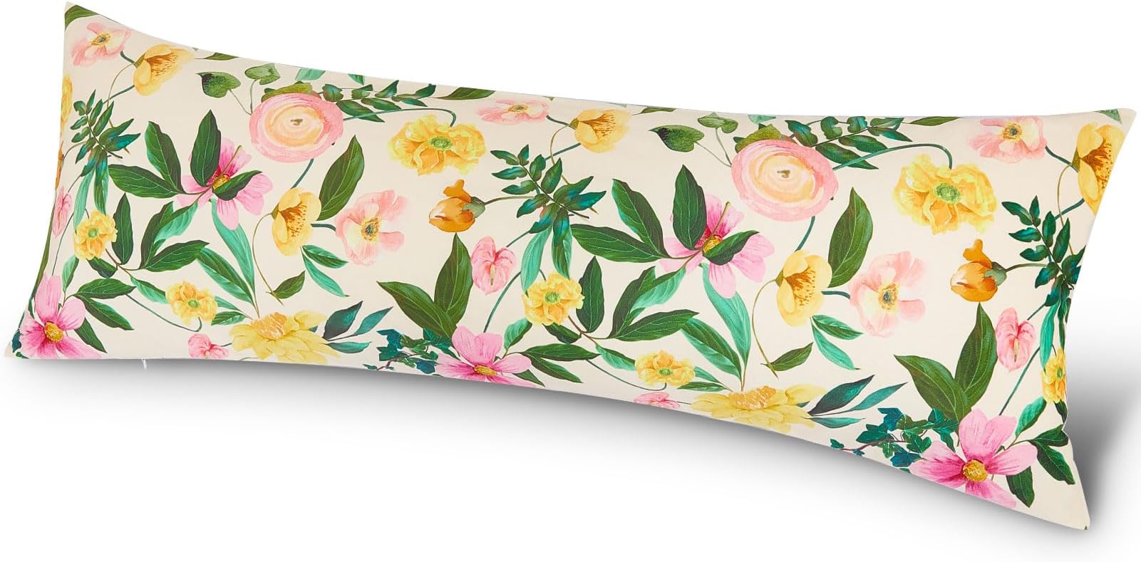 Play TailorBody Pillow Cover with Zipper 20x54 Soft Velvet Body Pillow Case Patterned Long Pillowcase for Adults, Yellow Pink Floral