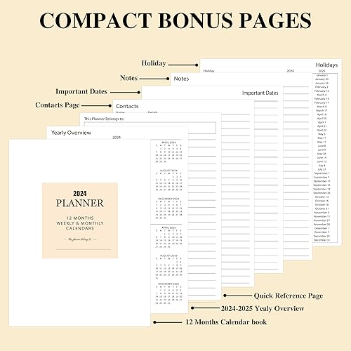 Miniatura 5 de Agenda 2024  Agenda semanal y mensual 2024, enero de 2024 a diciembre de 2024, agenda académica de 6.3 x 8.5 pulgadas con pestañas, encuadernada en