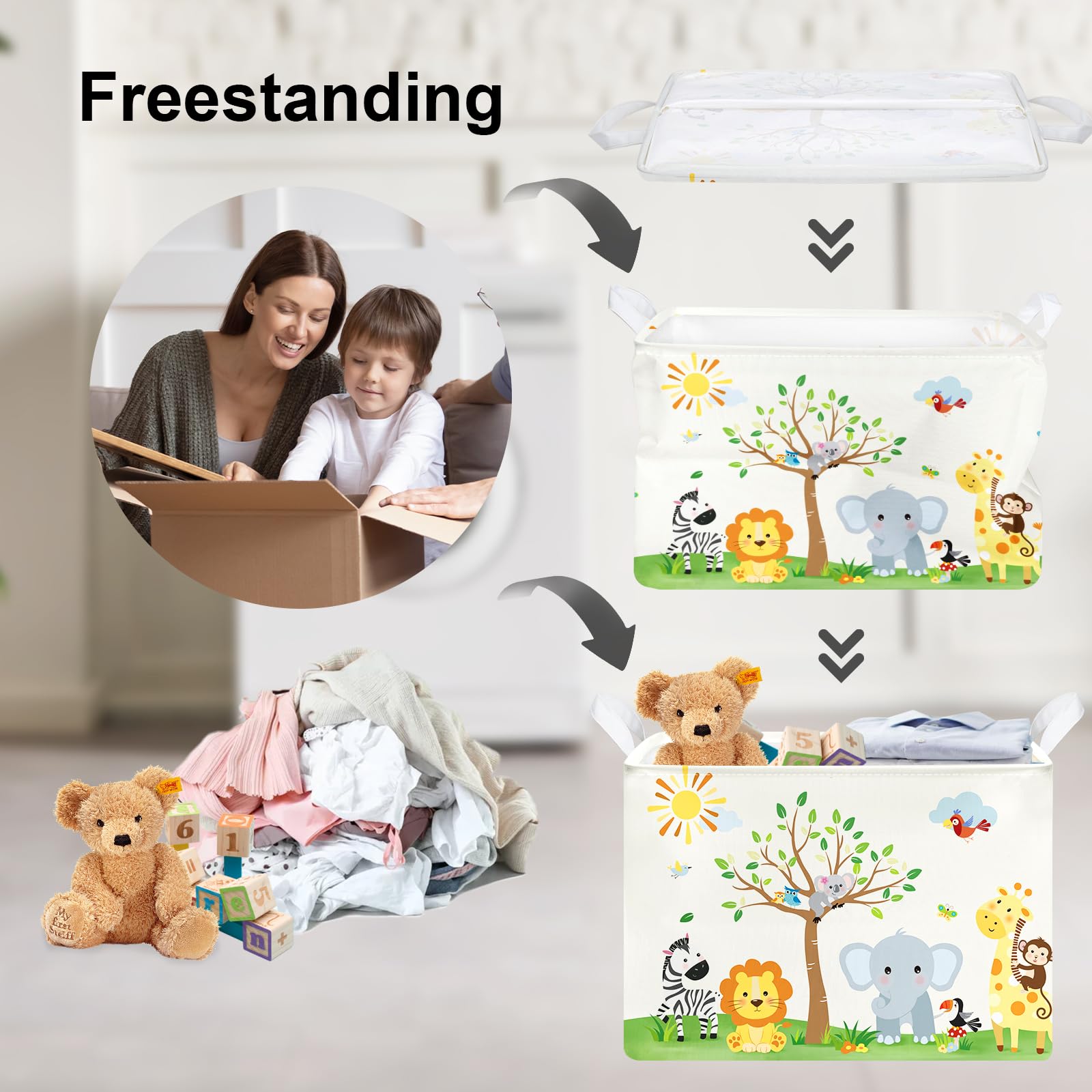 HIYAGON Cesto portabiancheria per bambini e bambine, grazioso contenitore per giocattoli, decorazione per la stanza degli animali (animali
