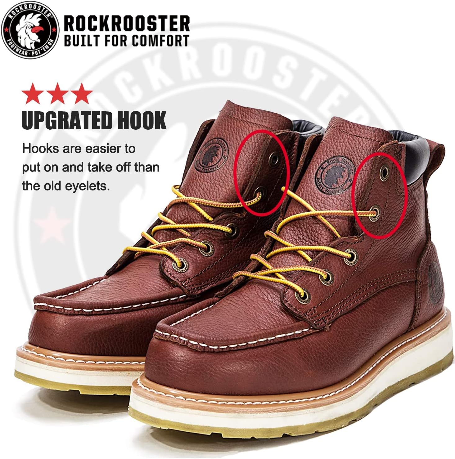 ROCKROOSTER Walker Work Boots for Men, 6" Soft Toe Comfortable Boot, Wedge Sole, Arch Support Anti-Fatigue Boots, Leather Insulated Safety Boot, Electric Hazard AP360 - Image 2