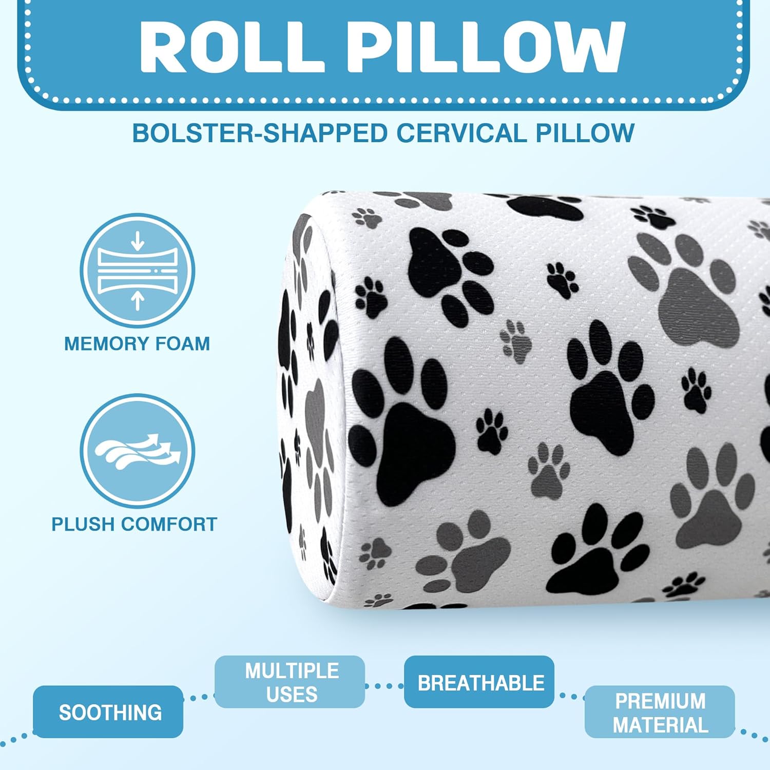 Neck Roll Pillow for Sleeping,Ergonomic Cylinder Tube Pillows for Cervical Spine and Neck Support,Versatile Roll Pillow for Bed,Office,and Travel,Memory Foam Bolster with Washable Cover - Image 2