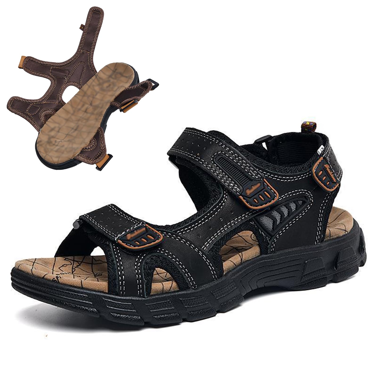 Sandalias Deportivas Hombres, Trekking Casual Zapatos de Montaña, Cuero Sandalias de Playa, Verano Exterior Senderismo Zapatos