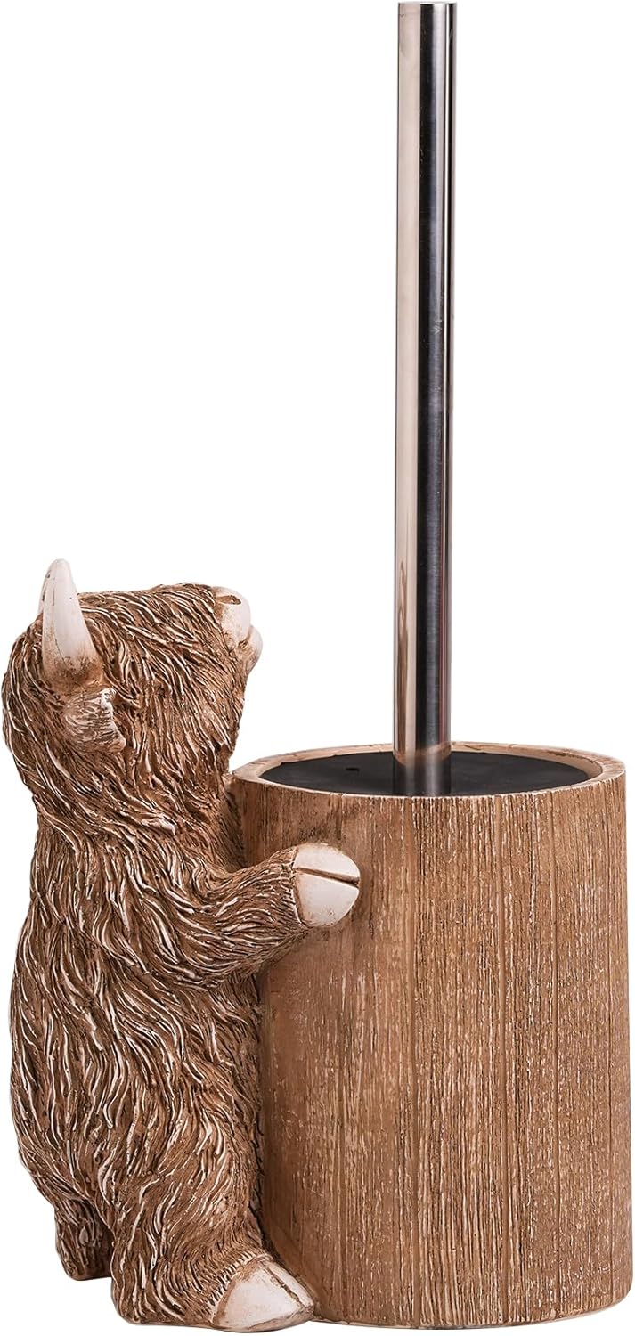Highland Cow Toilet Brush Holder Set, Cute Resin Highland Cow Bathroom Decor