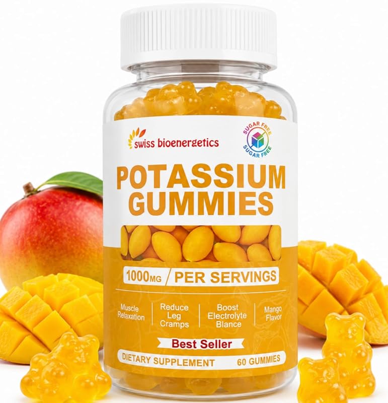 swiss bioenergetics Gomas de citrato de potássio 1000 mg, sabor manga, 60 gomas