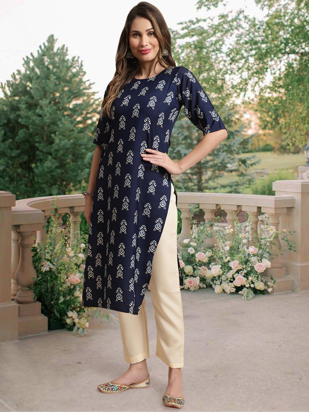 Tee Projekt Crepe Printed Kurti & Pant Set For Women Ethnic Wear Casual Wear Kurta Set