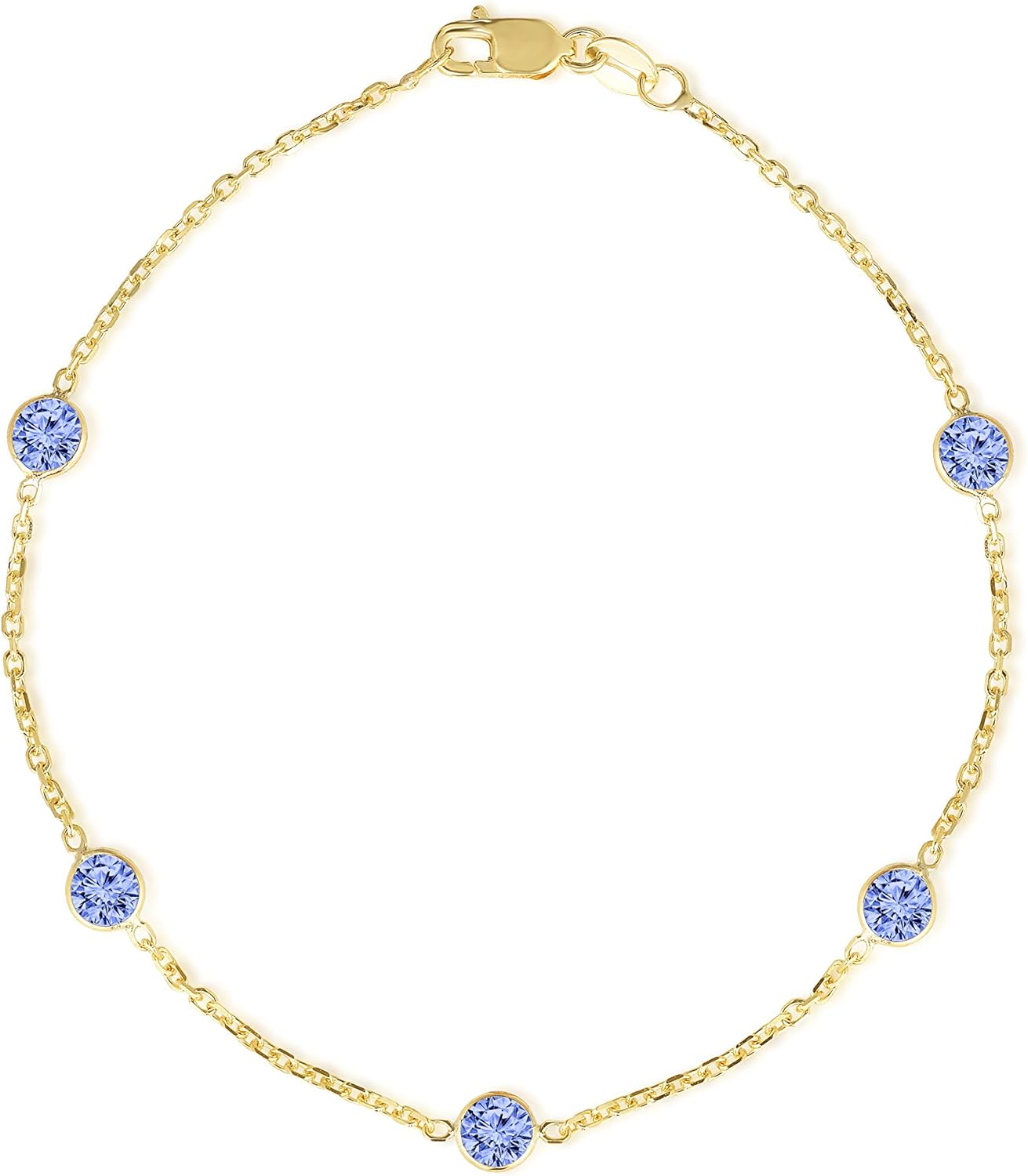 Floreo 14k Yellow Gold 4mm Round Birthstone Cable Bracelet or Anklet