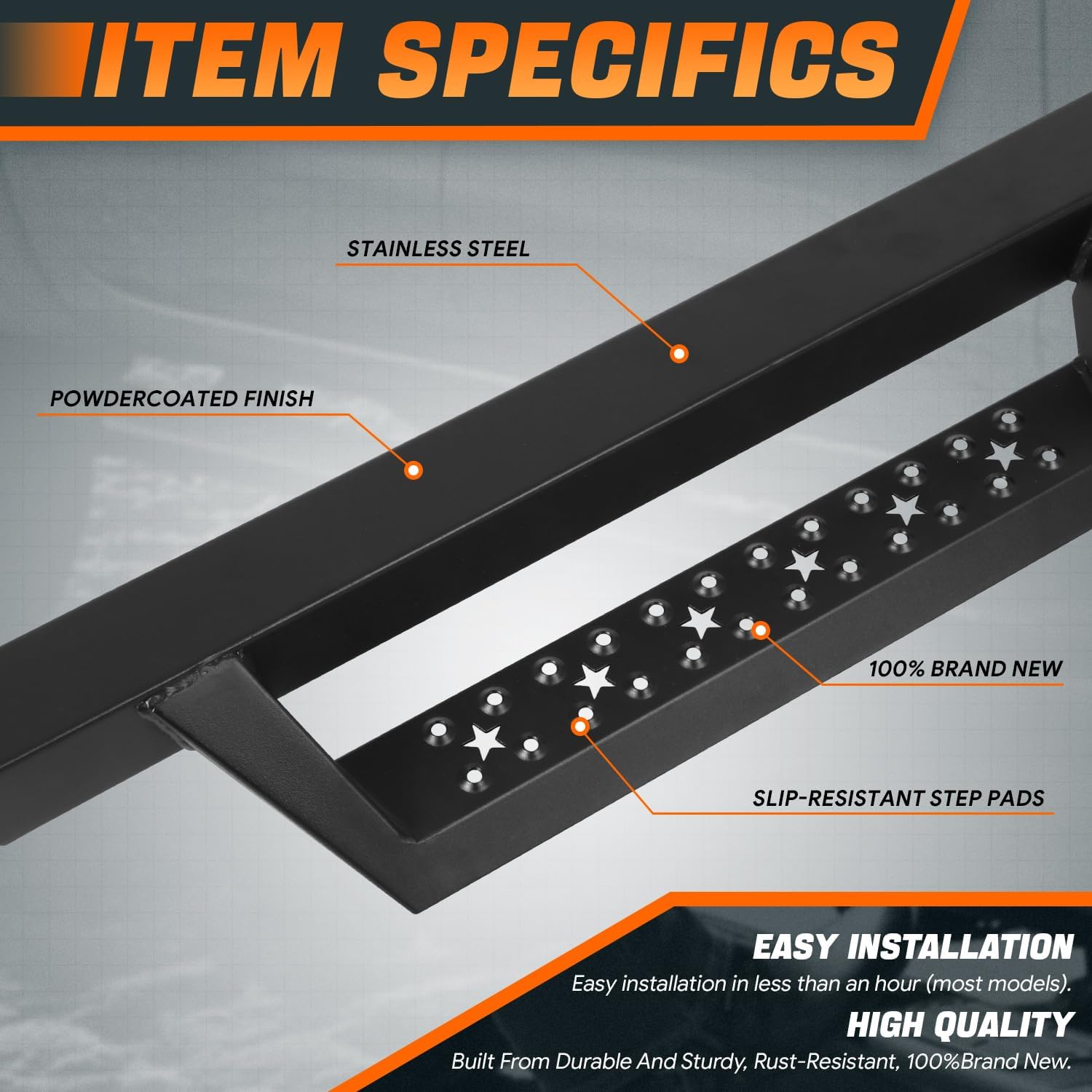 5 in. Wide Drop Down Style Side Steps Nerf Bar Compatible with 07-19 Silverado Sierra 1500 2500HD 3500 Crew Cab CAAP-STEPS-8122-ZTL