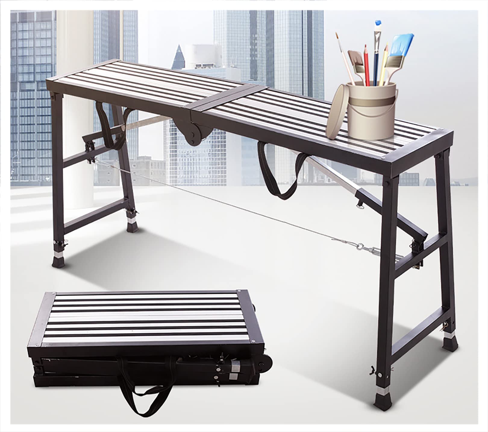 WQPMNYG Portable Scaffolding Equipment Tools, Folding Work Platform, Multipurpose Tower Ladder Stool Work Bench Adjustable Height/160Cm / 5.3Ft