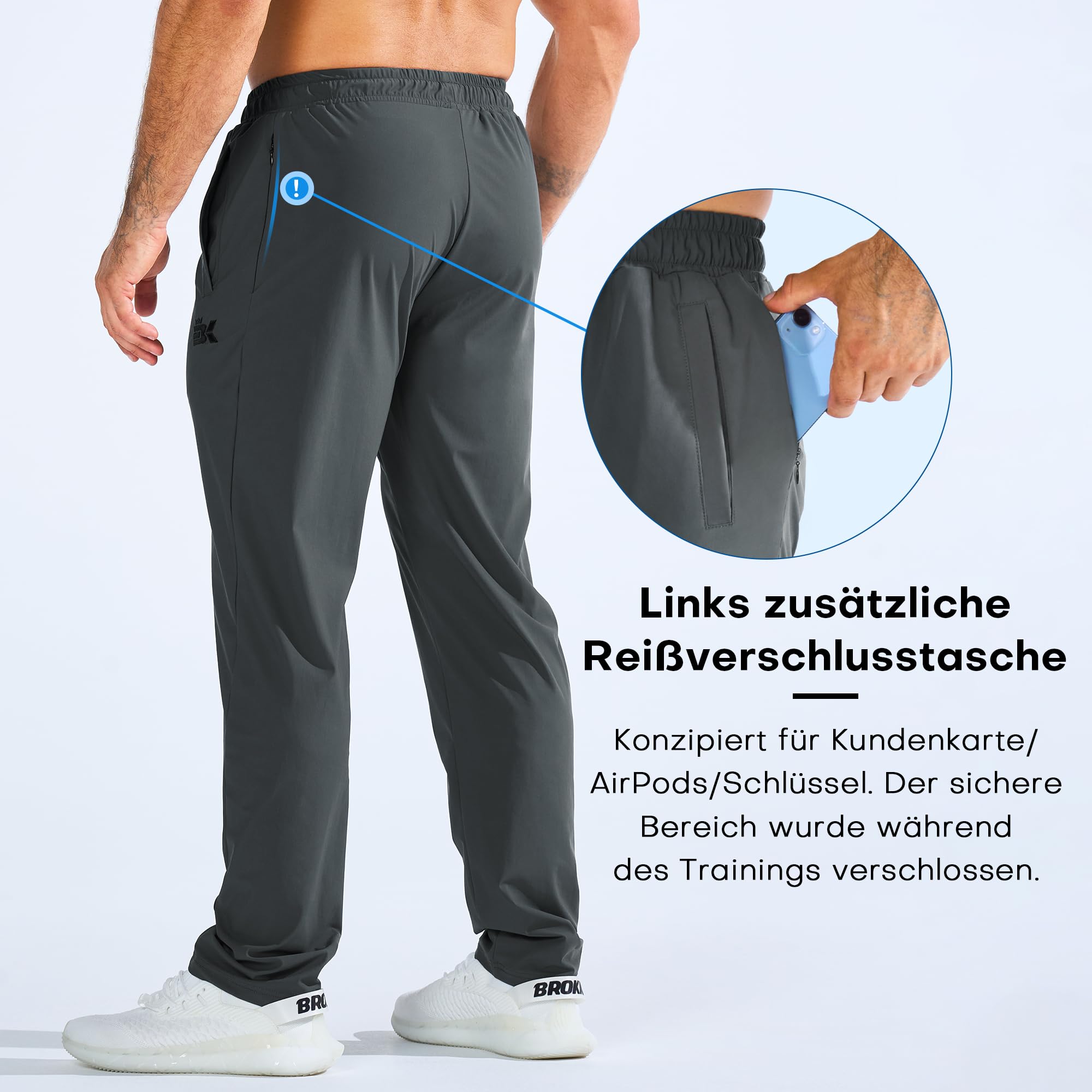 BROKIG Leichte Sporthose Herren Lang Gym Jogginghose Sweatpants | Schnelltrocknende Laufhose Herren Lang, UPF 50+ Sweathose Herren, Gym Sport Trainingshose mit Reißverschlusstasche