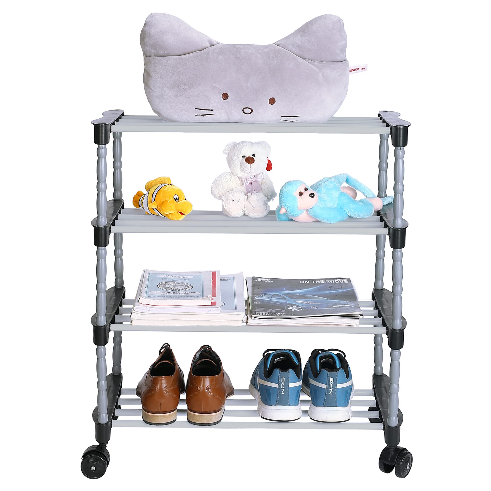 FLIPZON Multipurpose Metal, Plastic Smart Shoe Rack With Wheels|Portable Wide Shelve Storage Rack For Kitchen, Cloth With Wheels Easy To Move (4 Shelves) (Need To Be Assemble -Diy-Do-It-Yourself)-picture-10