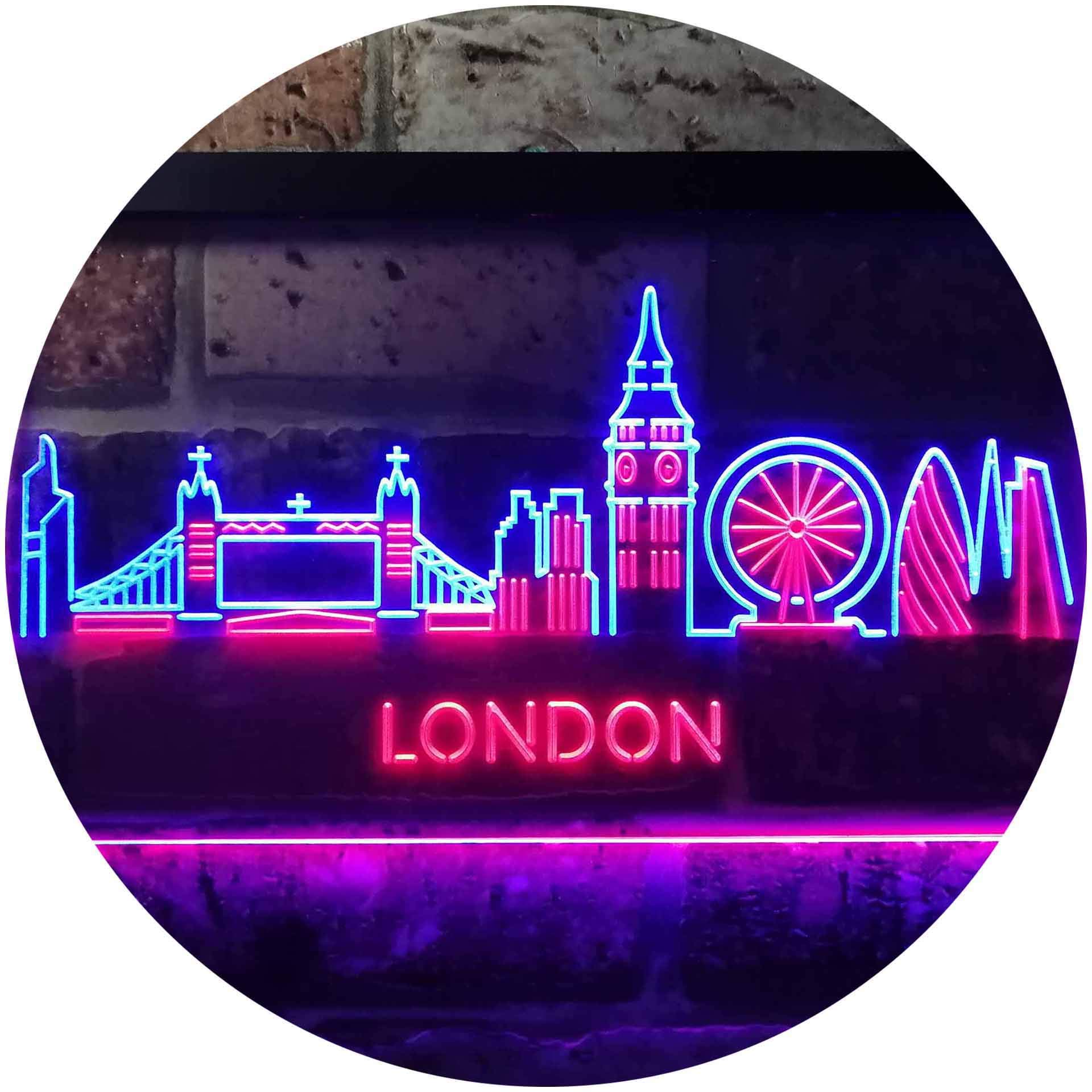 London City Skyline Silhouette Dual Color LED Neon Sign Blue & Red 600 x 400mm st6s64-i3277-br